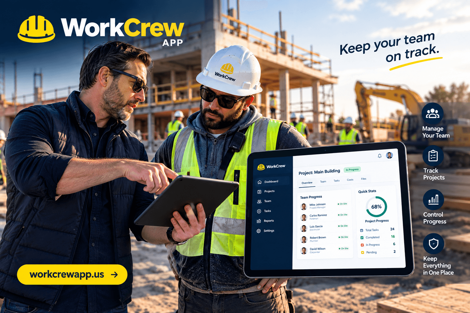 WorkCrew App — keep your team on track with real-time project progress